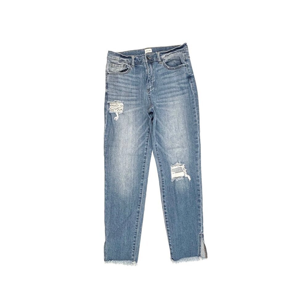 Sneak Peek Jeans Women Size 7 Blue High Rise Crop Distressed Raw Hem